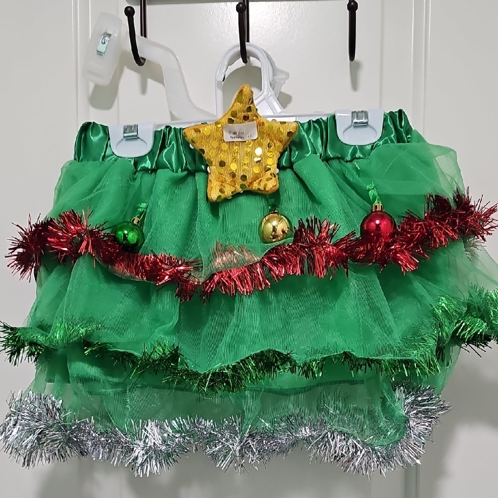 Festive Green Tutu Skirt with Tinsel and Ornaments